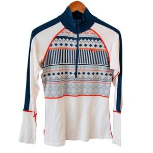 Kari Traa Nordic Fair Isle Thermal Base Layer Top Womens M Winter 1/4 Zip